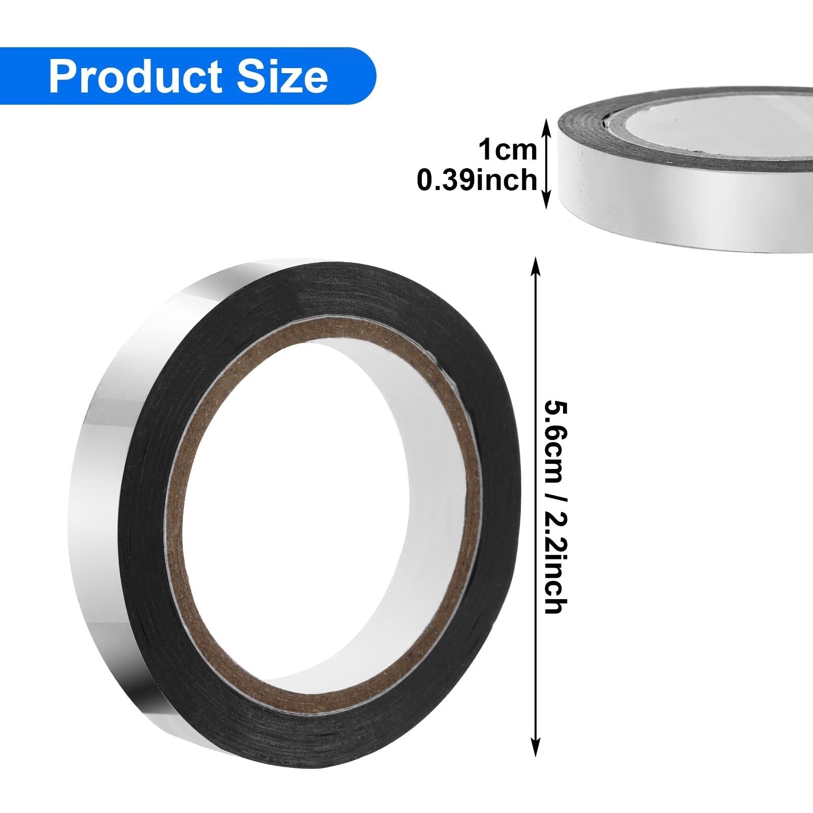 4 Rollen Spiegelklebeband, 10 mm x 20 m, Silber, dekoratives PET-Band für Geschenkverpackung, DIY-Basteln, Heimdekoration