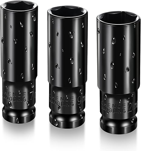 Juego de dados de impacto de 12 pulgada, 3 piezas métricas (17, 19, 0.827 in), juego de llaves de impacto de 6 puntos, juego de llaves de impacto