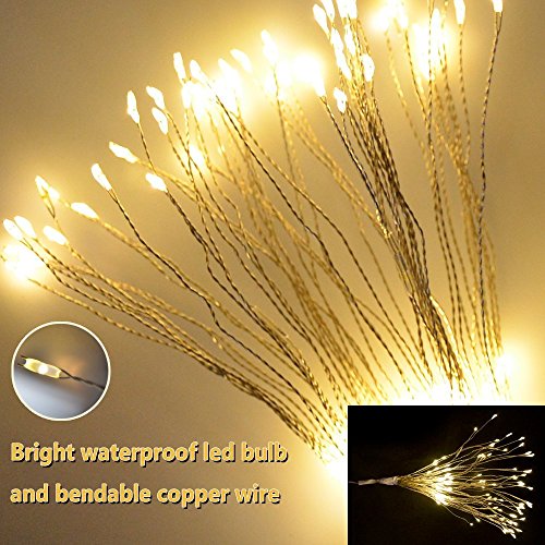FOOING 4 Pack Firework Lights Led Copper Wire Starburst String Lights 8 Modes Battery Operated Fairy Lights with Remote,Wedding Christmas Decorative Hanging Lights for Party Patio Garden Decoration