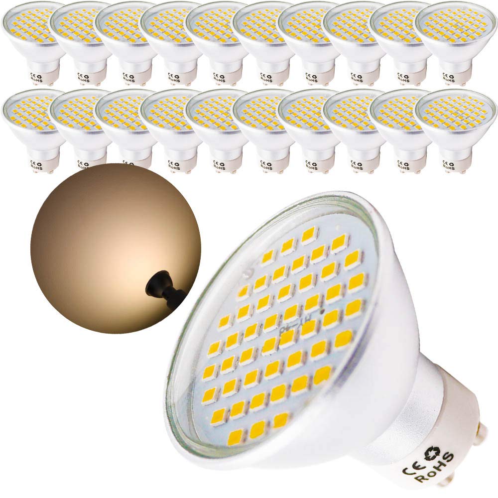 Xindaxin - Bombillas LED (GU10, 4,5 W, no regulable, para bombillas de 40 W, 400-420 lm, luz blanca cálida, 2800-3200 K, 120 °, 20 unidades)