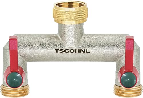 TSGOHNL Divisor de manguera de jardín de latón, desviador de grifo de 2 vías con 2 asas de extensión, divisor de manguera para exteriores, chapado
