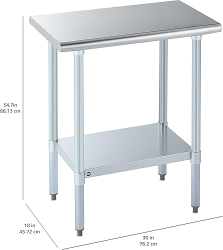 Miniatura 5 de Rockpoint - Mesa de acero inoxidable para preparación y trabajo, para cocina comercial de metal con estante inferior ajustable y pie de mesa para