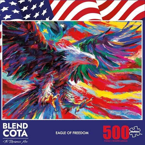 Rompecabezas de 500 piezas Buffalo Games - Águila de la Libertad para adultos | Arte de Blend Cota, hecho en EE.UU., cartón reciclado, incluye póster a tamaño real miniatura 3