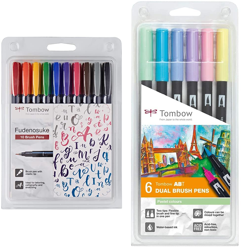 Tombow Ws-Bh-10P Rotulador + Set De 6 Rotuladores Dual Brush Colores Pastel