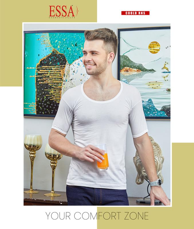 Image of ESSA 3-Pack Men's Slim Fit Vests - Premium Breathable Cotton | Modern & Effortless Comfort & Style | Flattering Fit | Triple The Value, Triple The Comfort | White