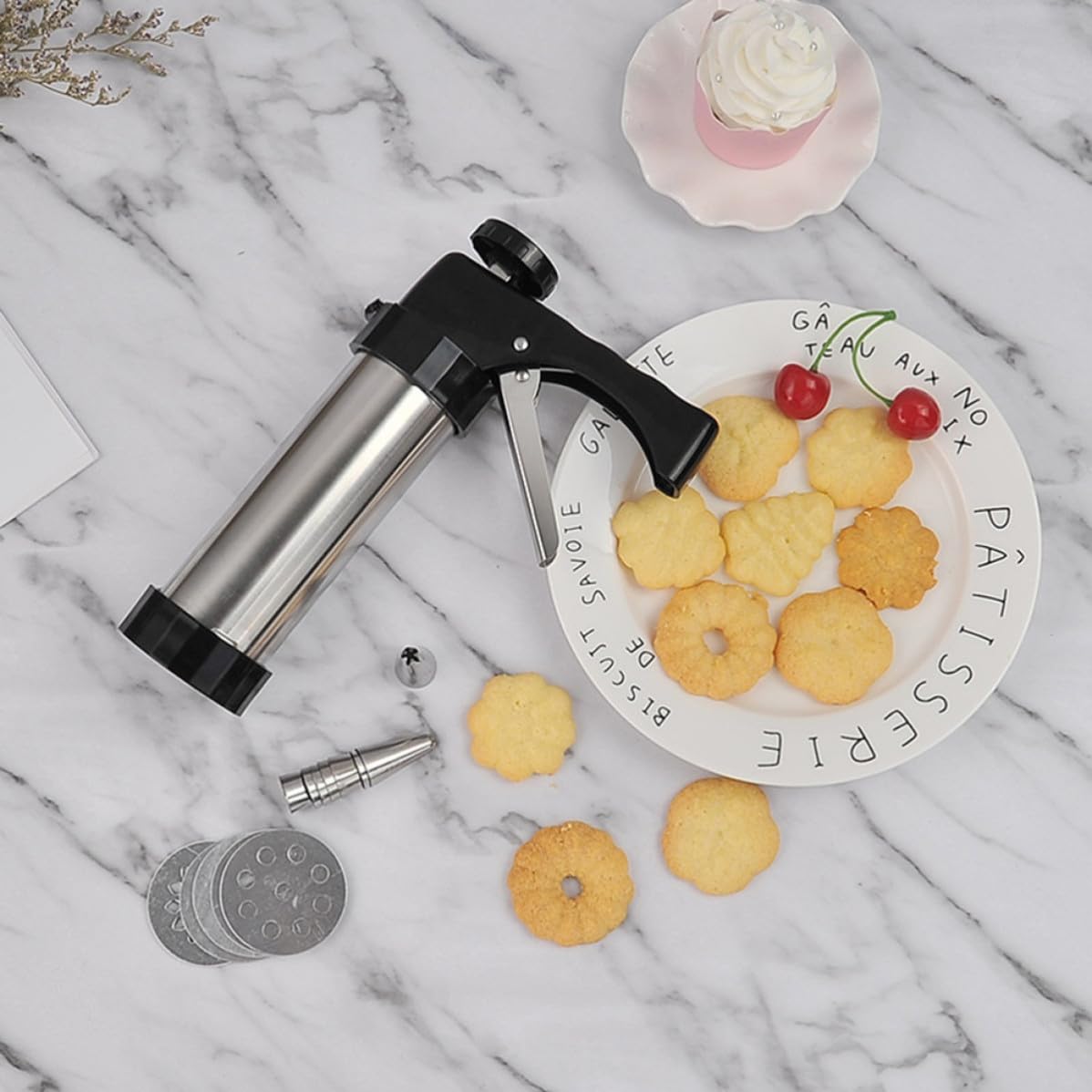 Herramienta Ligera y Fácil de Usar 8 Boquillas y 8 Plantillas para Moldear Galletas de Acero Inoxidable para Repostería en Restaurante y Café Reutilizable