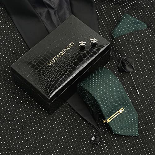 Image of MUTAQINOTI Mens Woven Premium Silk Necktie Suit Accessories Set With Pocket Square Cufflinks Brooch Golden Tie Pin (TEGP2)