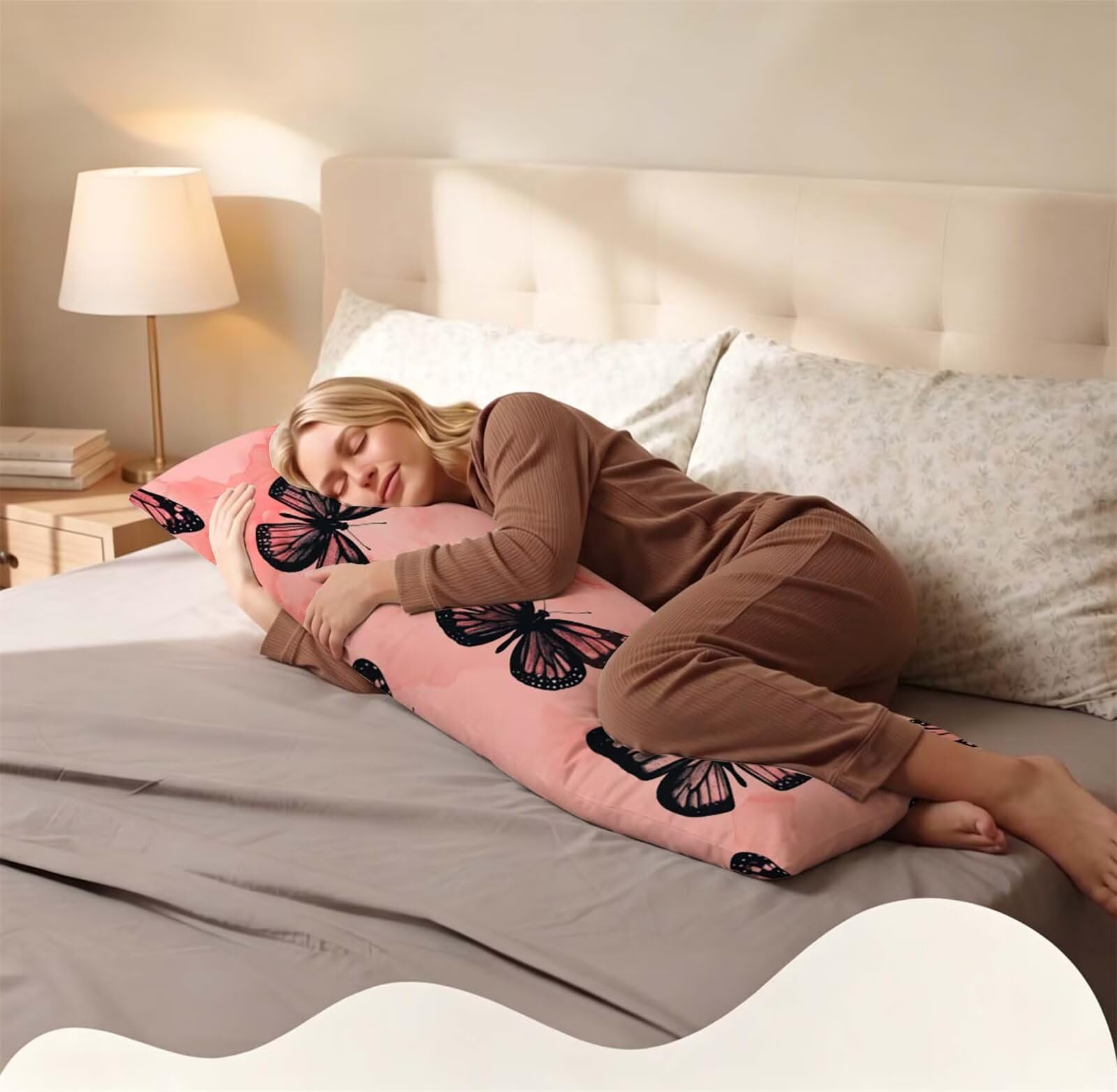 Rosa-14 Federe Cuscino Letto 50x150 cm, Grande Cuscini per Divano Velluto, | Doppia Faccia Stampa, Farfalla-2 Fodera per Cuscino Decorativa, con Cerniera, Cuscino per Dormire Sul Fianco j-140