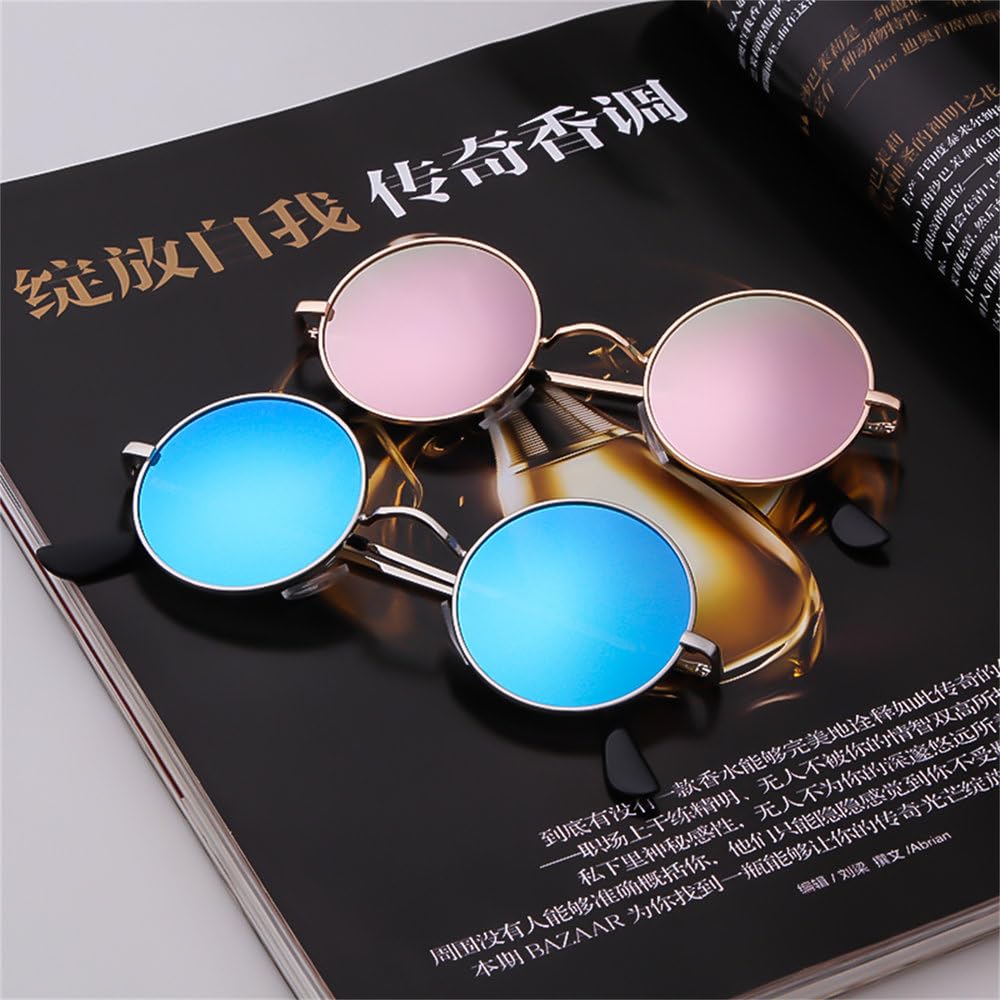 Occhiali da sole rotondi piccoli retrò polarizzati da donna vintage con montatura in metallo, lenti a specchio, occhiali da sole