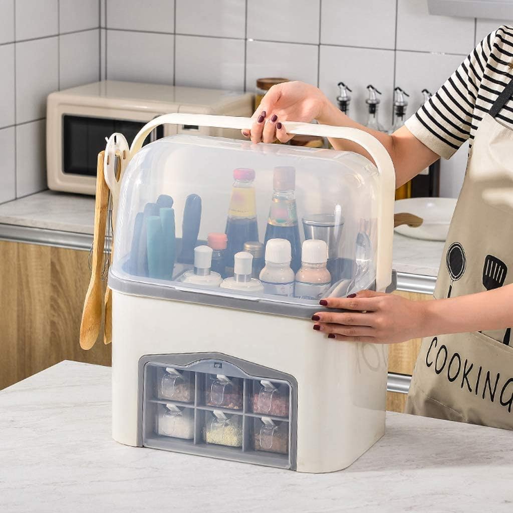 Seasoning Container Kitchen Shelf Seasoning Rack Spice Box Storage Container Condiment Jar Kitchen Home Tool Seasoning Storage Box (Color : Blue) (White)