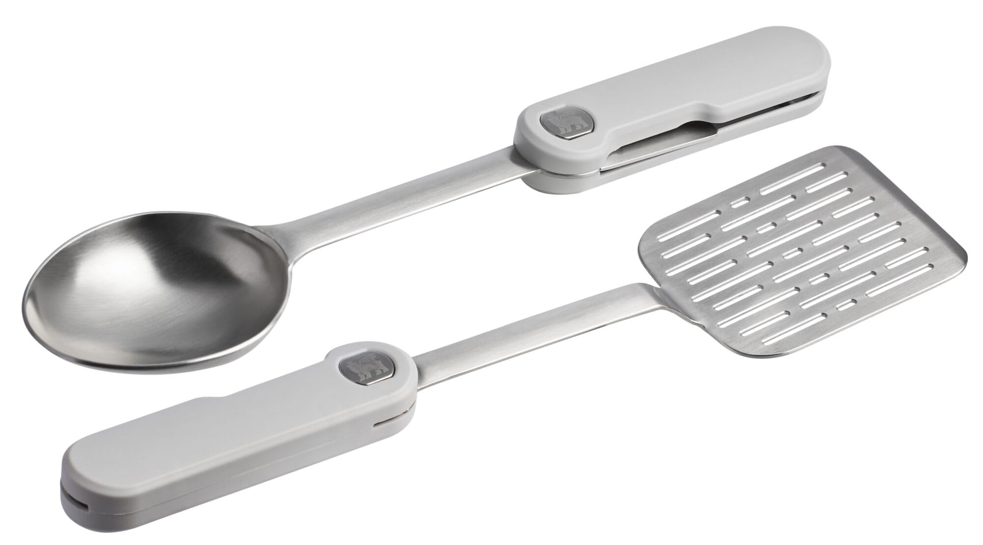Wildfare Pro Stainless Steel Fold & Go Utensil Set | Folding Spatula and Spoon | Packable Outdoor Cookware | Camping Essentials for Your Camp Kitchen | BPA-Free | Pale Pebble & Stone