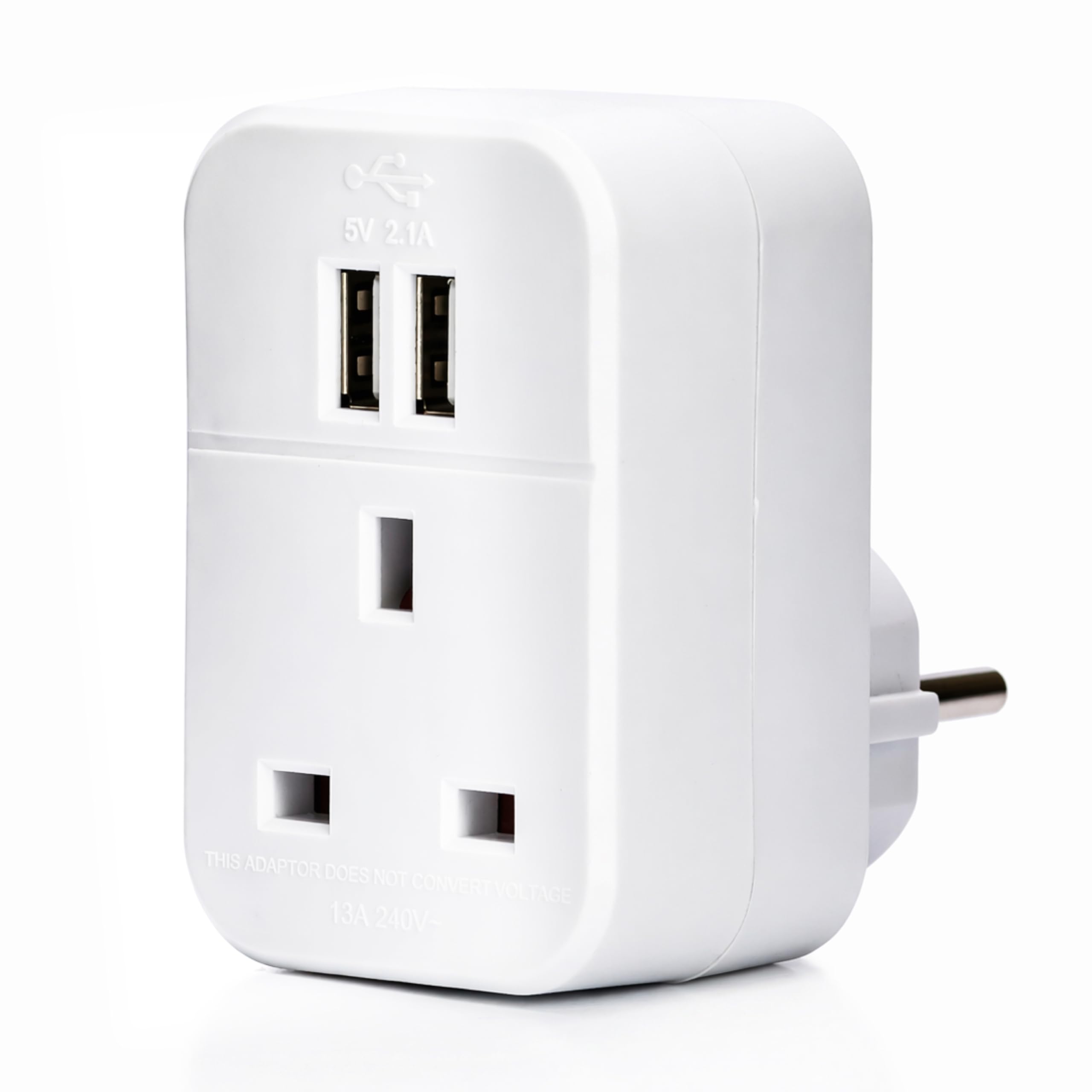 STATUS UK to EU European Plug with USB Port Adapter, White