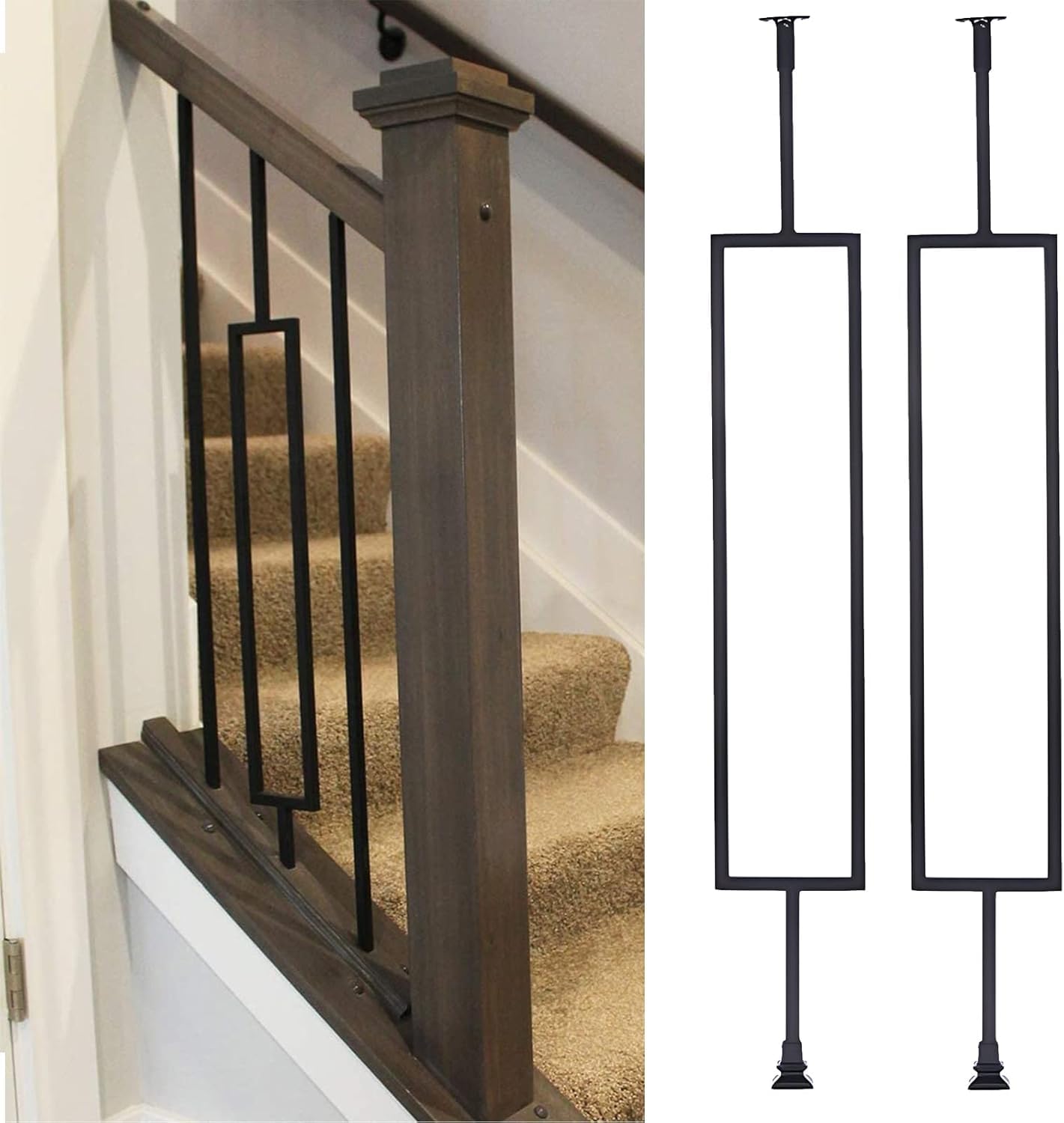 Husillos de riel de metal para escaleras balaustre y postes de valla en color negro de 110 cm