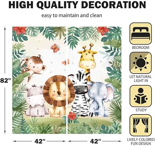 Miniatura 2 de Cortinas de ventana de safari de selva para niños y niñas, acuarela, caricaturas, animales del bosque, bebés, sala de estar, dormitorio, guardería,
