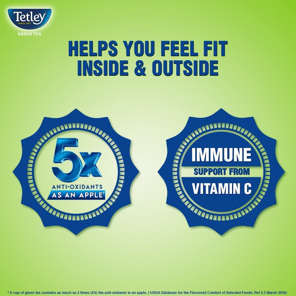 Tetley Green Tea Immune, With Added Vitamin C, Ginger, Mint & Lemon, 100 Tea Bags, 1.4gx100 & Tetley Green Tea, Refreshing, 100 Tea Bags, 140 Grams 2