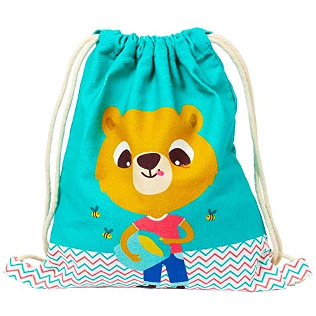 Draeger – Mochila para niños, diseño de oso – Bolsa de tela 100% algodón – Ideal para guardar juguetes o sabores, Multicolor