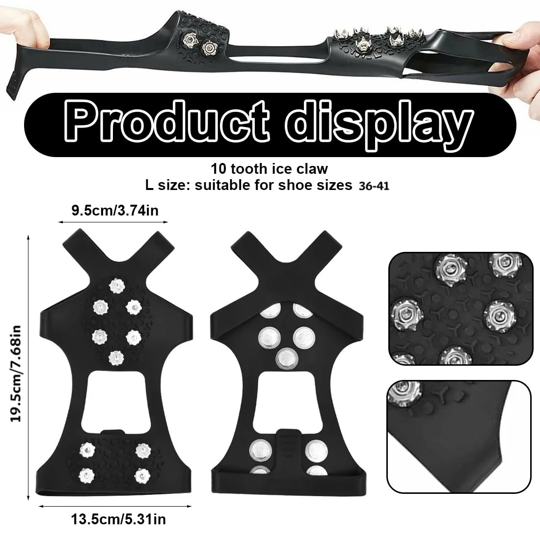 Un par de Grampones para Nieve y Hielo, Crampones Universales de Acero Inoxidable para Botas, Talla M con Correas Ajustables, Ideales para Senderismo Invernal, Caminatas en Nieve y Terreno Helado
