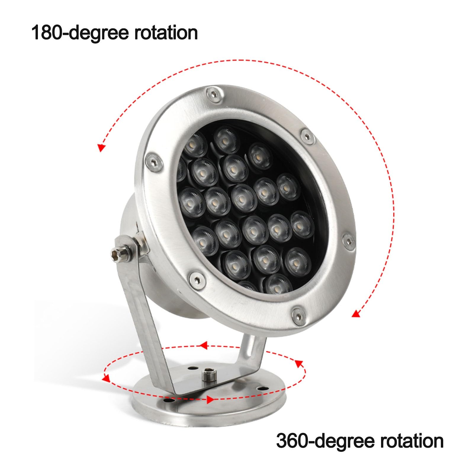 Lampa podwodna LED do basenu – oświetlenie zanurzalne, zewnętrzne wpuszczane punktowe, obrotowe ogrodowe 12 V, wodoodporna lampa RGB ze stali nierdzewnej IP68 do oczka wodnego(Red,9W)