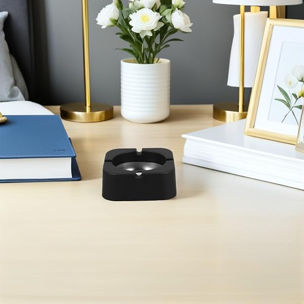 Amosfun 黒の四角いタバコ用灰皿 家庭用およびオフィスやバーに最適 プラ製鉄製頑丈かつ清掃簡単な現代的デザインの葉巻用灰皿 3.5x3.5インチコンパクトサイズ - 5
