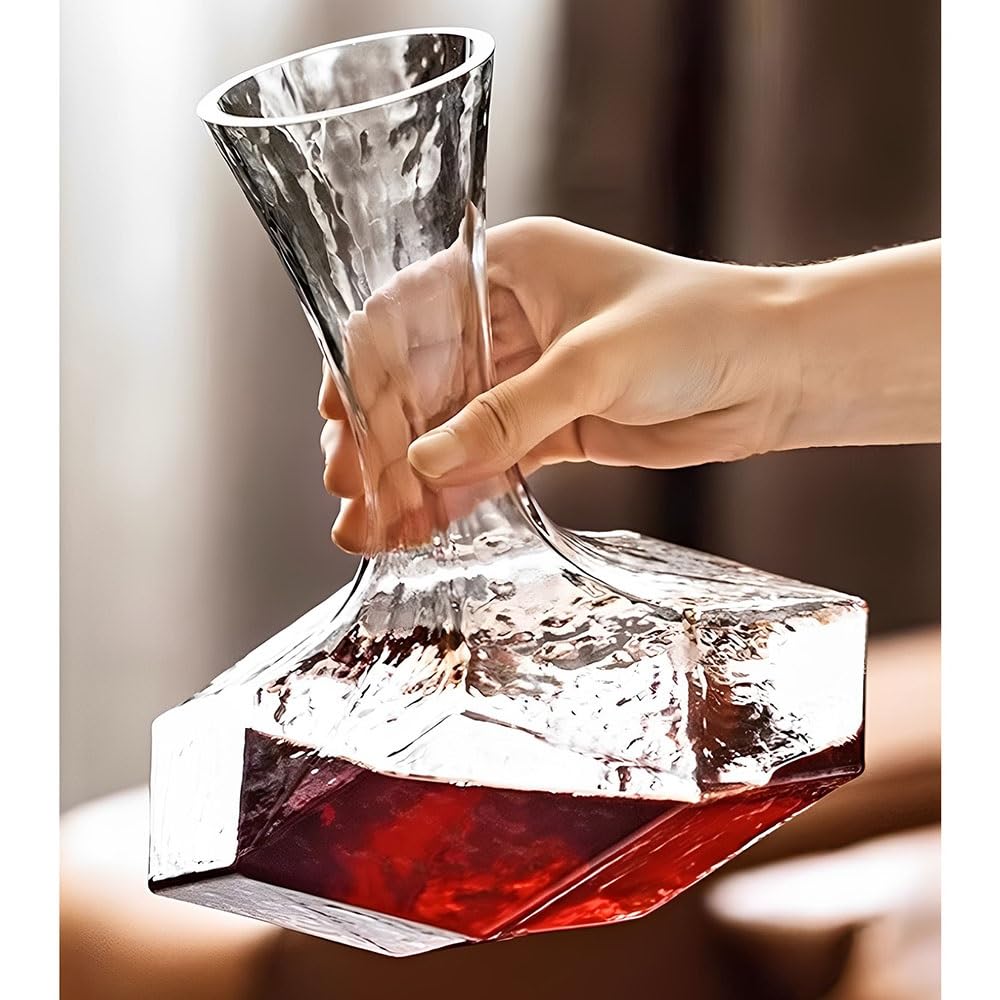 Karafka do wina 1450 ml teksturowany szklany dekanter do wina z geometryczną podstawą, napowietrzacz domu, jadalni i wystroju baru Akcesoria do wina
