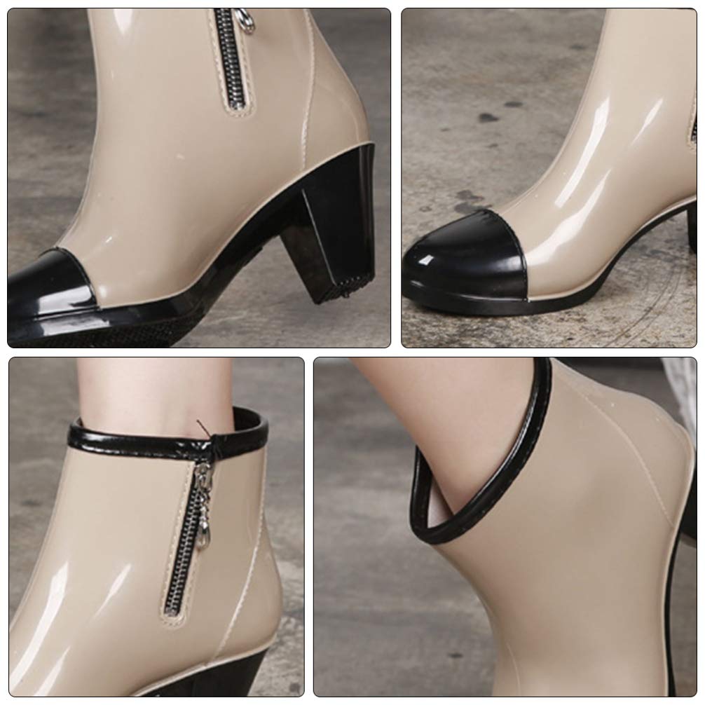 Holibanna 1 par de Botines de Agua para Mujer Botines de Invierno con Tacones Gruesos Botas Antideslizantes con Cremallera Bota Chelsea Botines Cortos de Lluvia Botines Impermeables
