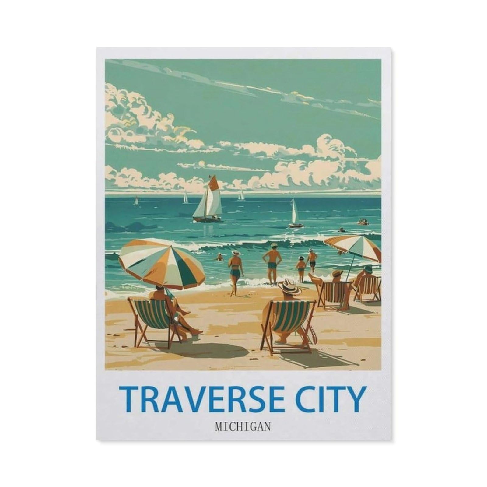Metal Tin Sign，Traverse City Michigan，Tin Sign Rustic Decor Cave Coffee Shop Bar Bedroom Home Wall Decor Tin Sign(20x30cm）8x12 inch-EC34