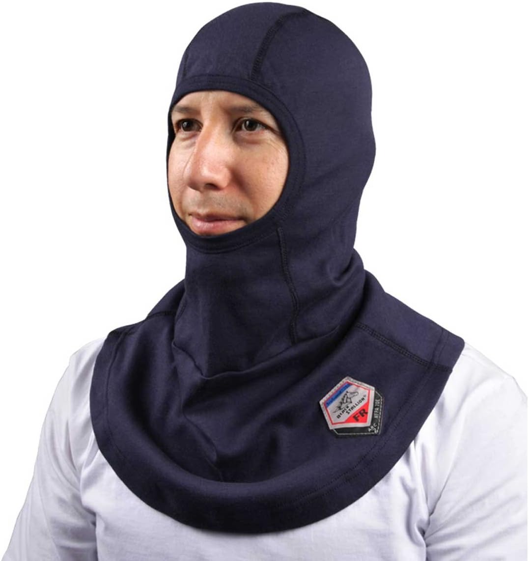 Black Stallion (AH1520-NV ARC-Rated Flame-Resistant Cotton Balaclava, Single Layer, Ergonomic Contoured Fit, Circular Neck Drape, One Size Fits Most, Blue