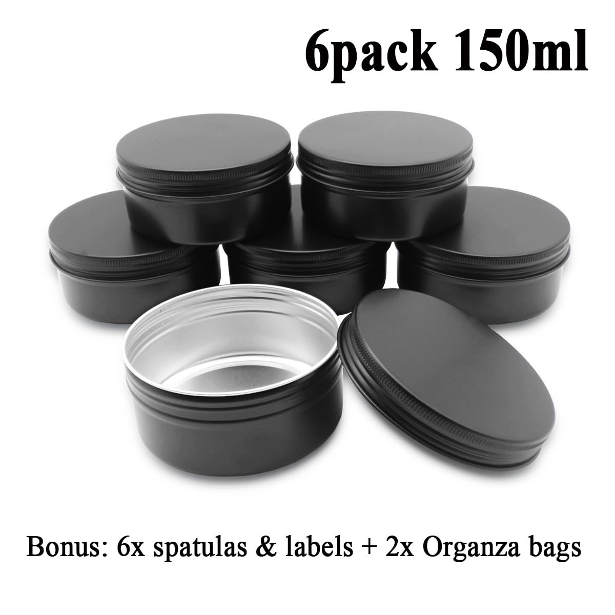 6 szt. 150 ml aluminiowych słoików z zakrętkowymi pokrywkami, puste pojemniki na balsam do makijażu do ust, okrągłe słoiki podróżne doniczki na kosmetyki, czarne metalowe puszki do kremu