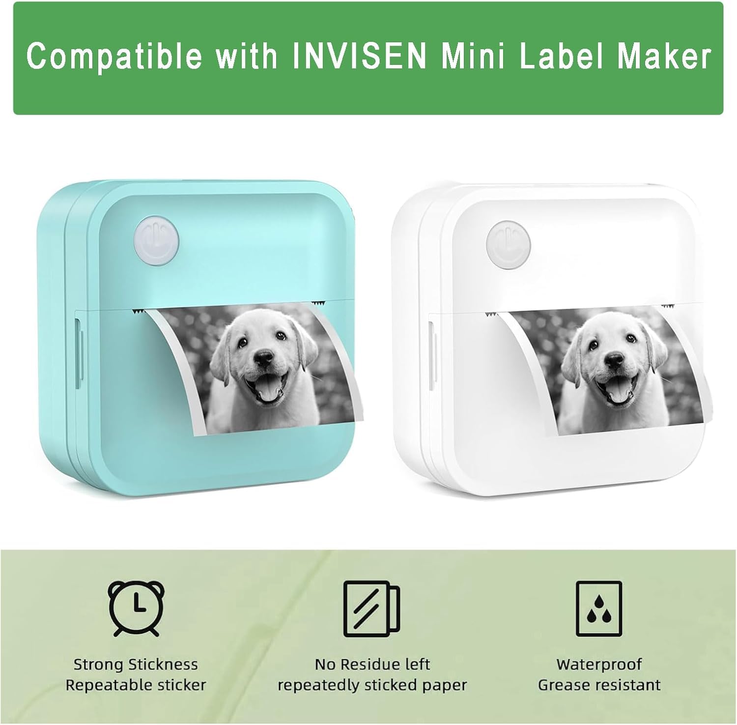 Mini papel adhesivo para impresora, 8 rollos de 53 x 28 mm, etiqueta térmica continua para etiquetadora portátil INVISEN (etiqueta autoadhesiva blanca para notas de estudio, imágenes
