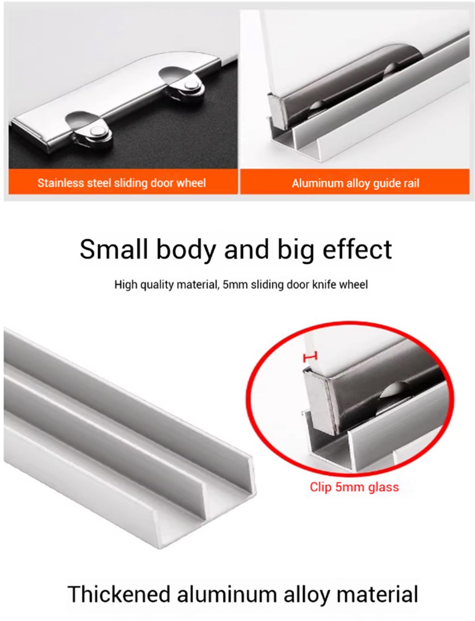 Zestaw prowadnic do drzwi przesuwnych ze stopu aluminium do gładkich szklanych lub drewnianych paneli drzwiowych - górny i dolny tor z kołami pasowymi(200cm)