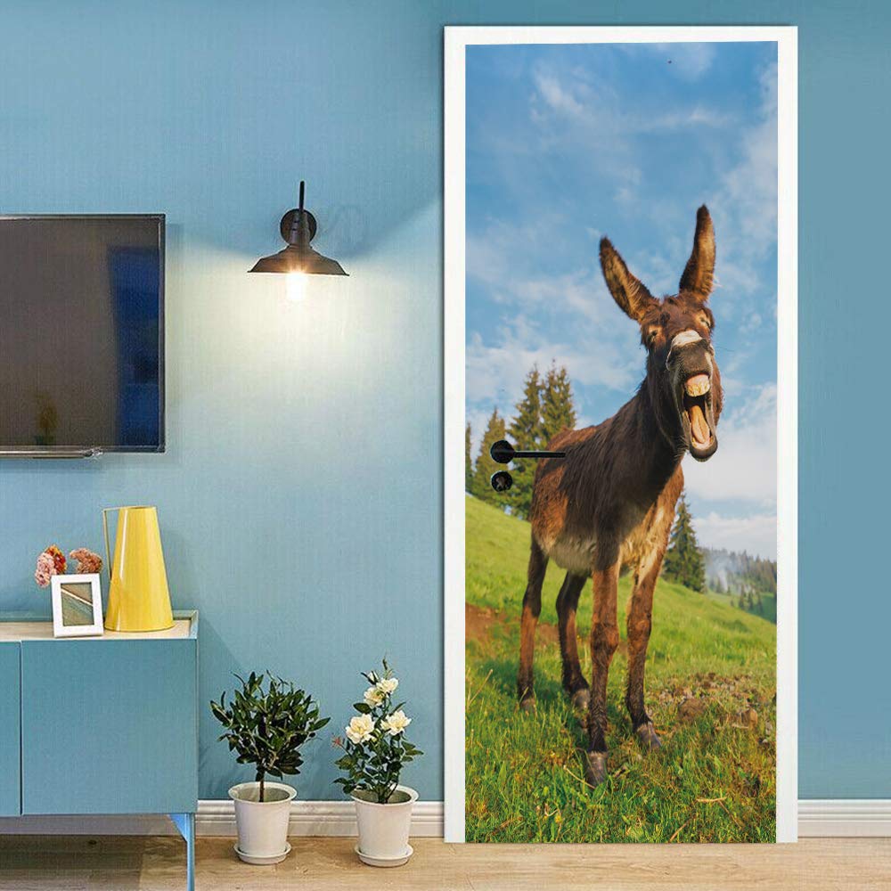 Sticker porte 3D lavable et imperméable motif âne décoratif amovible