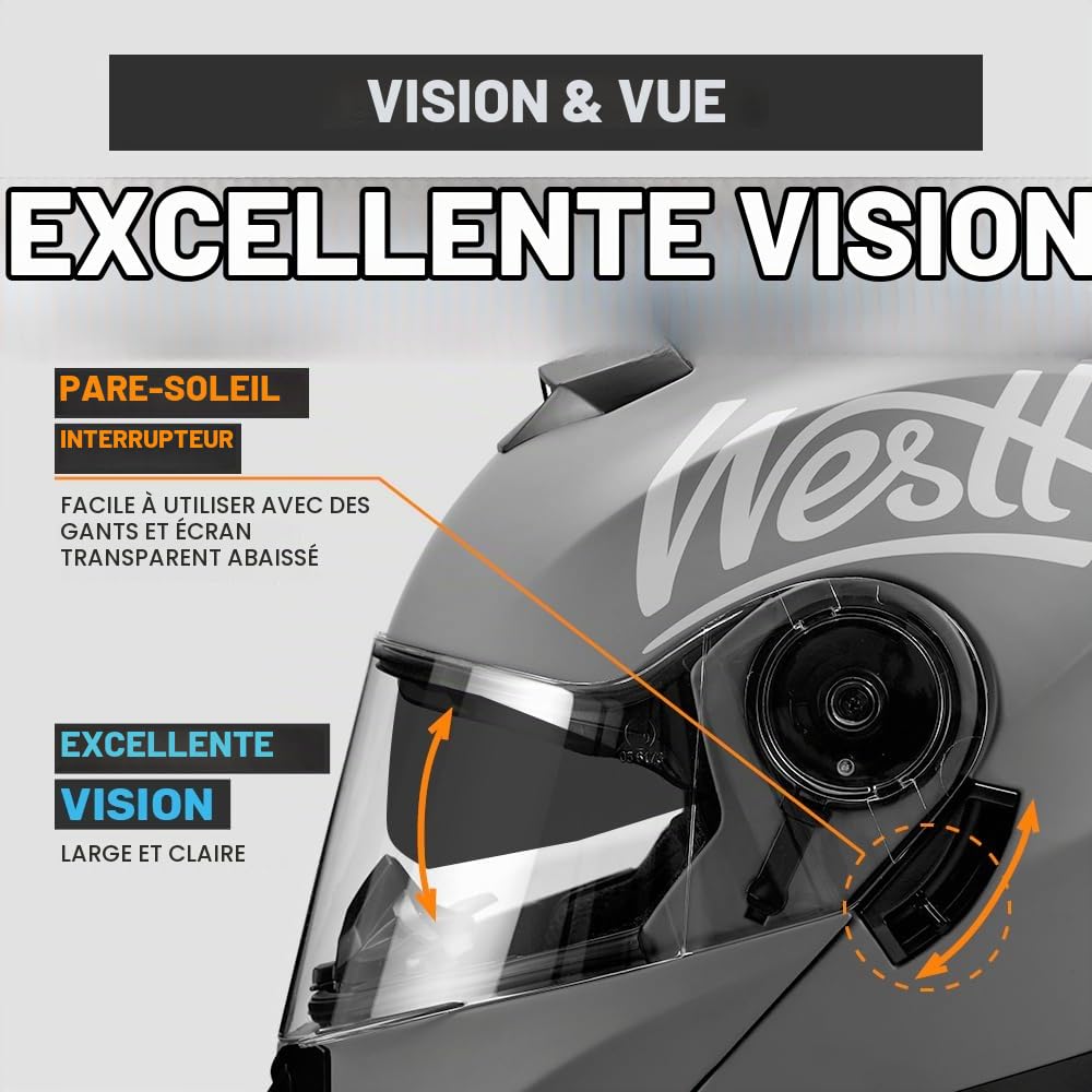 Westt Casque Moto Casque modulable Homologué ECE 22.06 Casque de Moto intégral avec visière Solaire pour Femme Homme