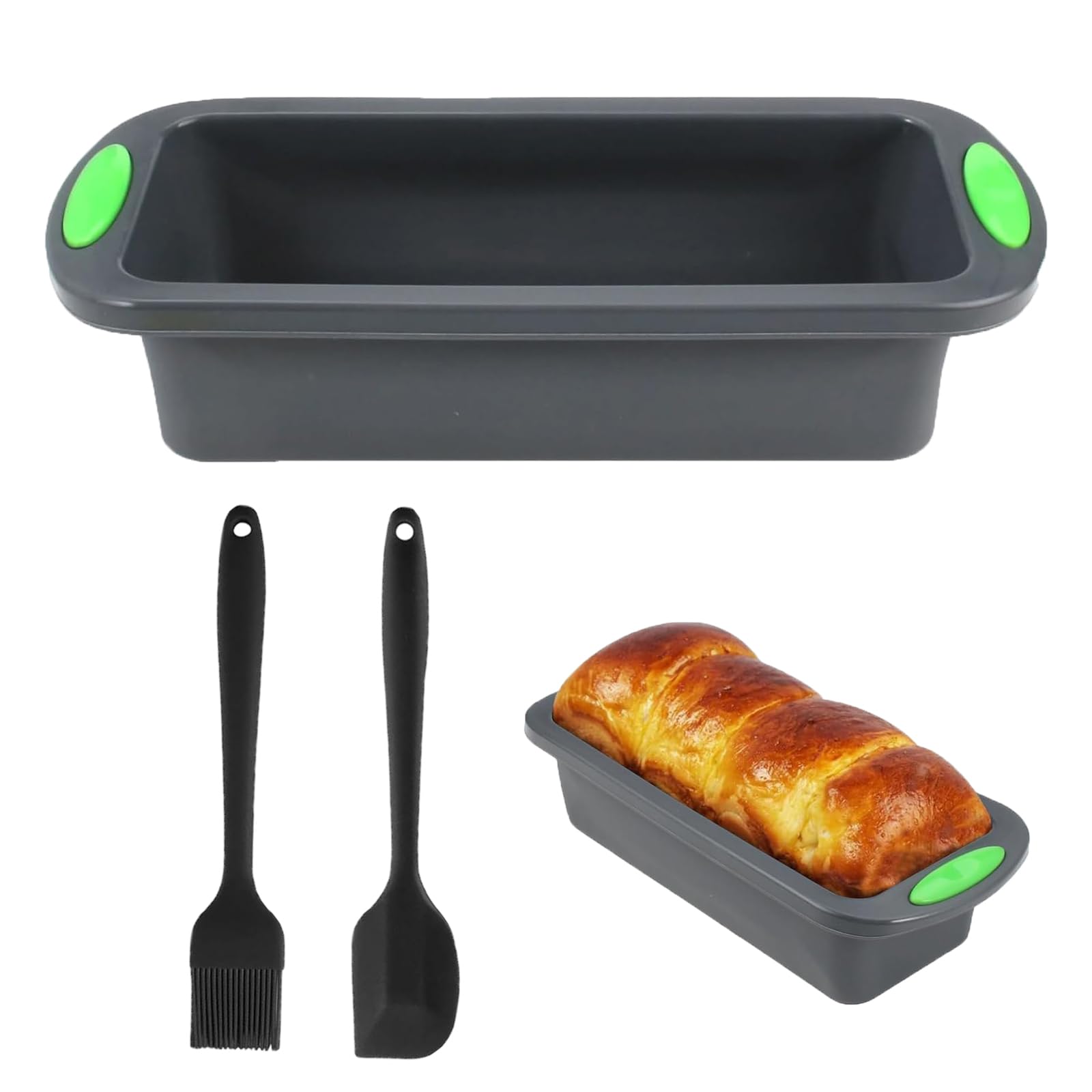 Silicones Breads Moulds, 28 x 10 x 6.5 cm Rectangle Silicone Bread Loaf Tins with 1 Brush and 1 Spatula, Non Stick Silicone Mould Bread Tins, Easy to Clean Loaf Pan Baking for Bread, Loaves, Cakes