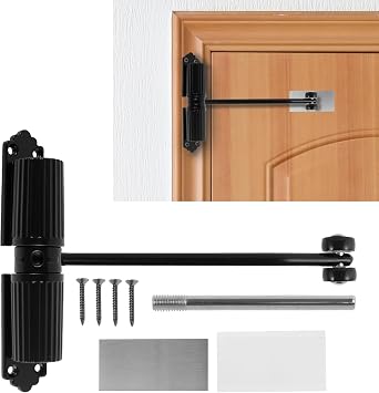 Double Spring Door Closer Aluminum Alloy Automatic Door Closer Quiet Tension Door Closer Easy Install Interior Door Closer Safety Spring Door Closer with Screw for Door ZJMCAJYBlack