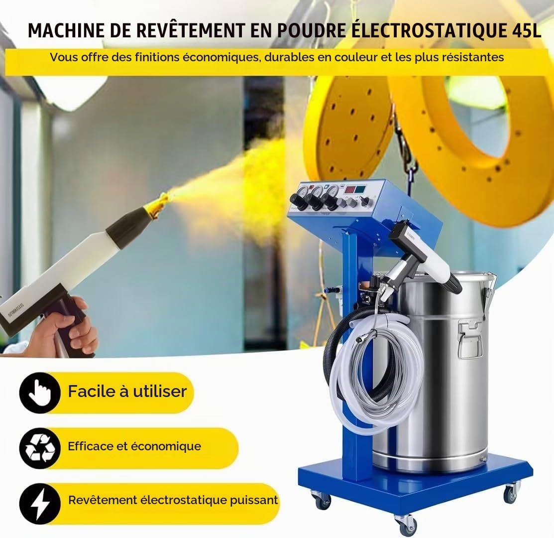 Machine De RevêTement en Poudre éLectrostatique 50w 45L avec Peinture à Pistolet De PulvéRisation 450g par Minute Wx-958 SystèMe De RevêTement en Poudre
