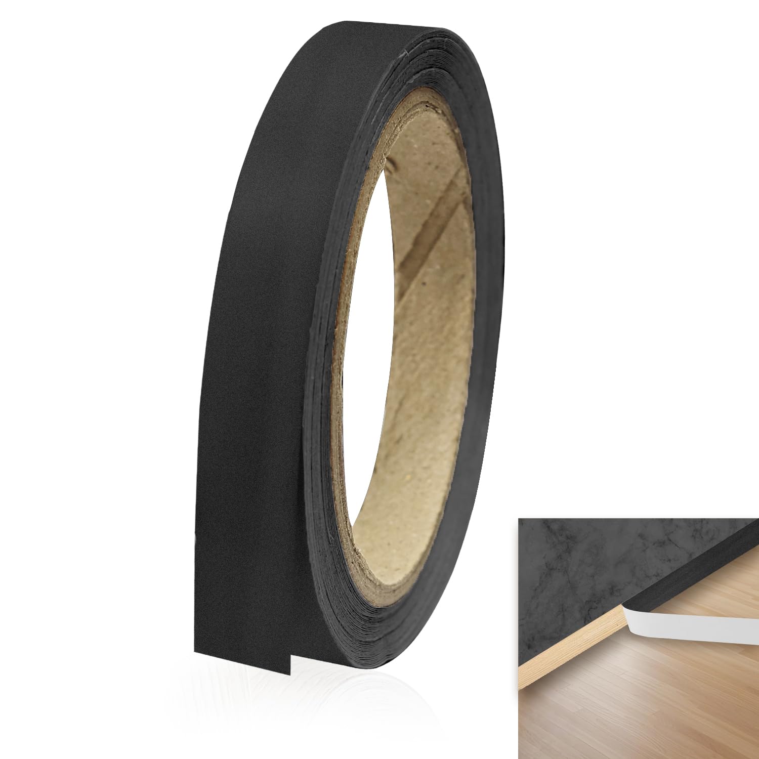 Self-Adhesive Matte Black Edging Strip 10m x 2cm PVC Worktop Edging Strip, Black Edge Banding Tape for Kitchen Worktop, Cabinet & Furniture Wood Trim Edge Repair, Stick-On for Smooth Surfaces