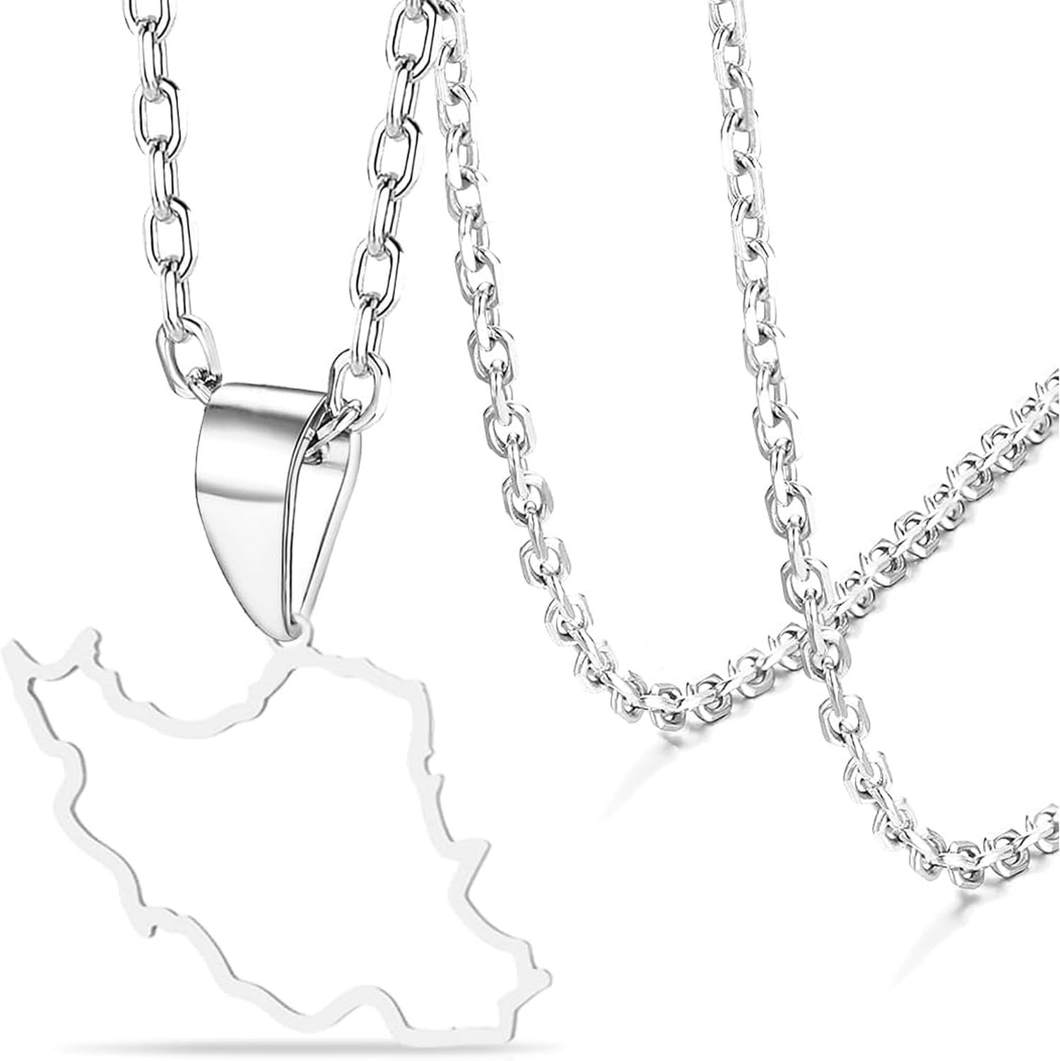 GIOFEOIK Iran Map Pendant Necklace with Dove Flag Colour CZ Stainless Steel Persian Patriotic Jewellery Gift for Women Men, silver 11