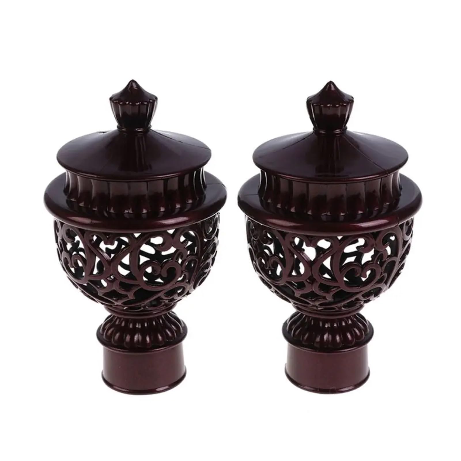 BDFJEDS Curtain Pole Finials 2pcs Hollow Out Decorative Curtain Rod Cap Head Drapery Rail Ends Accessories(Red)