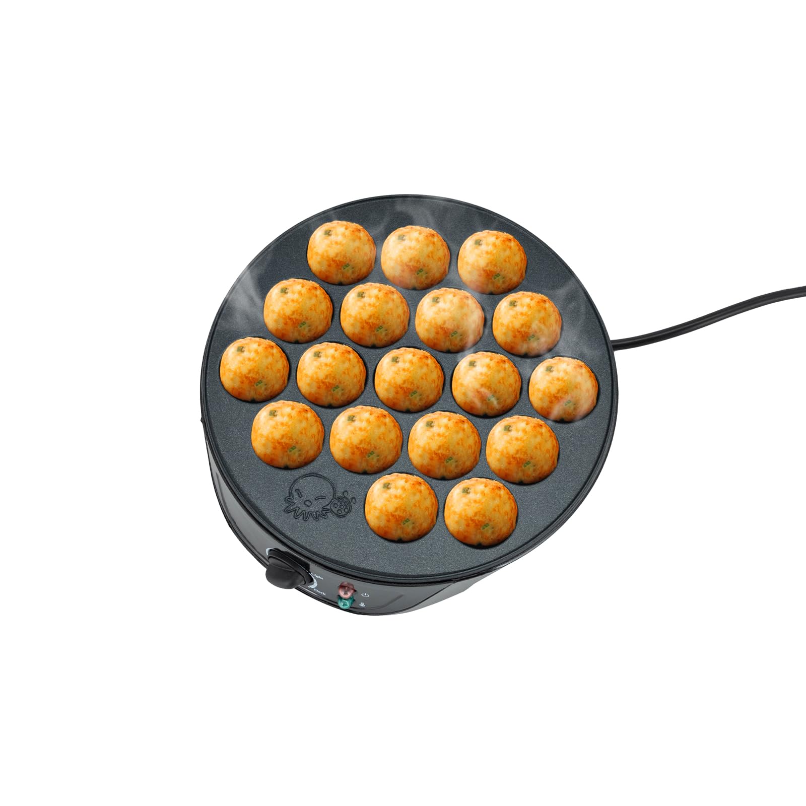 750W Takoyaki Maker Elettrico 18 Fori Antiaderente Nero Bistecchiera Poffertjes