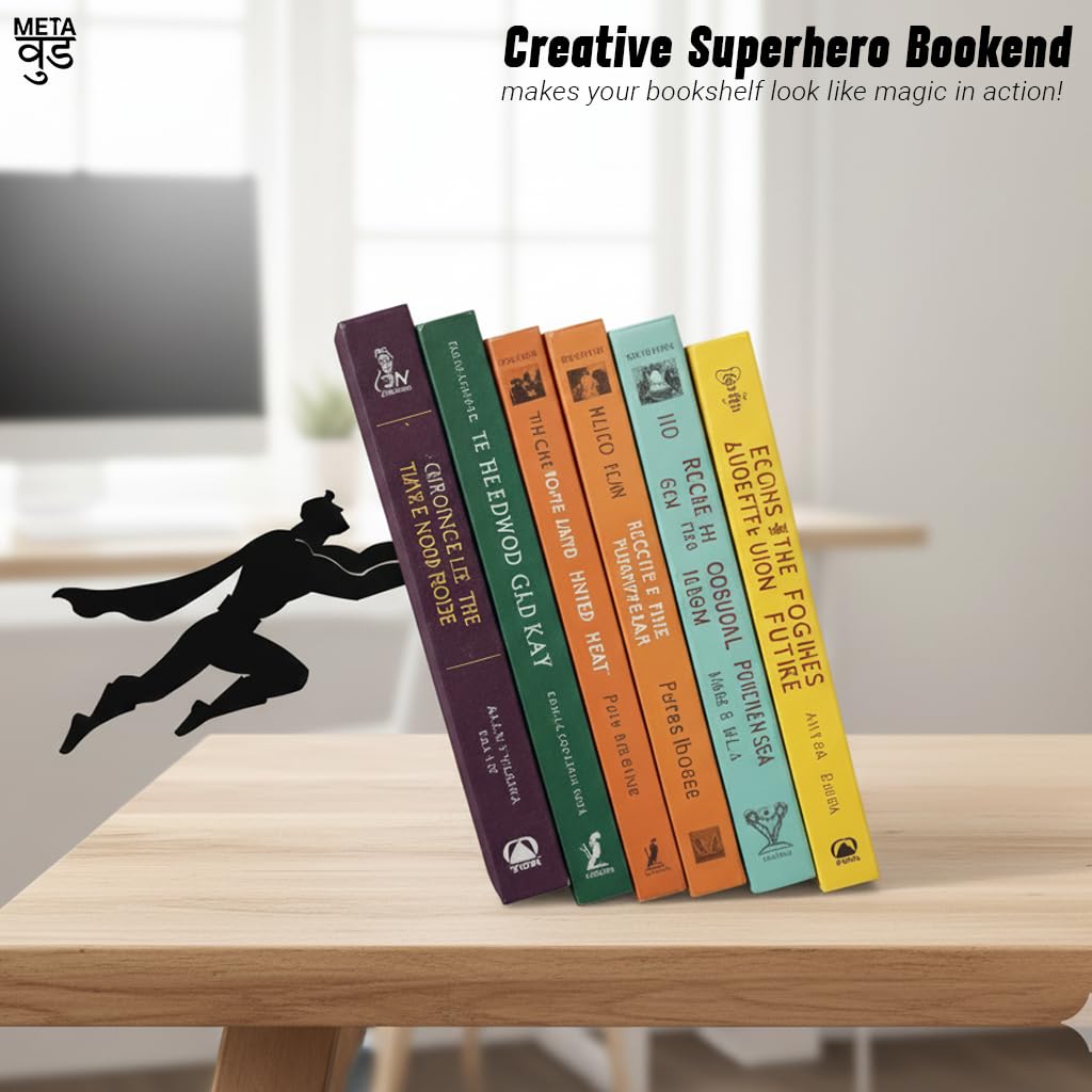 Superhero Book Ends | Illusion Metal Bookends for Desk | Book Holder for Home Decorative - Gift for Book Lovers and Home Décor | Desk Accessories for Study Room
