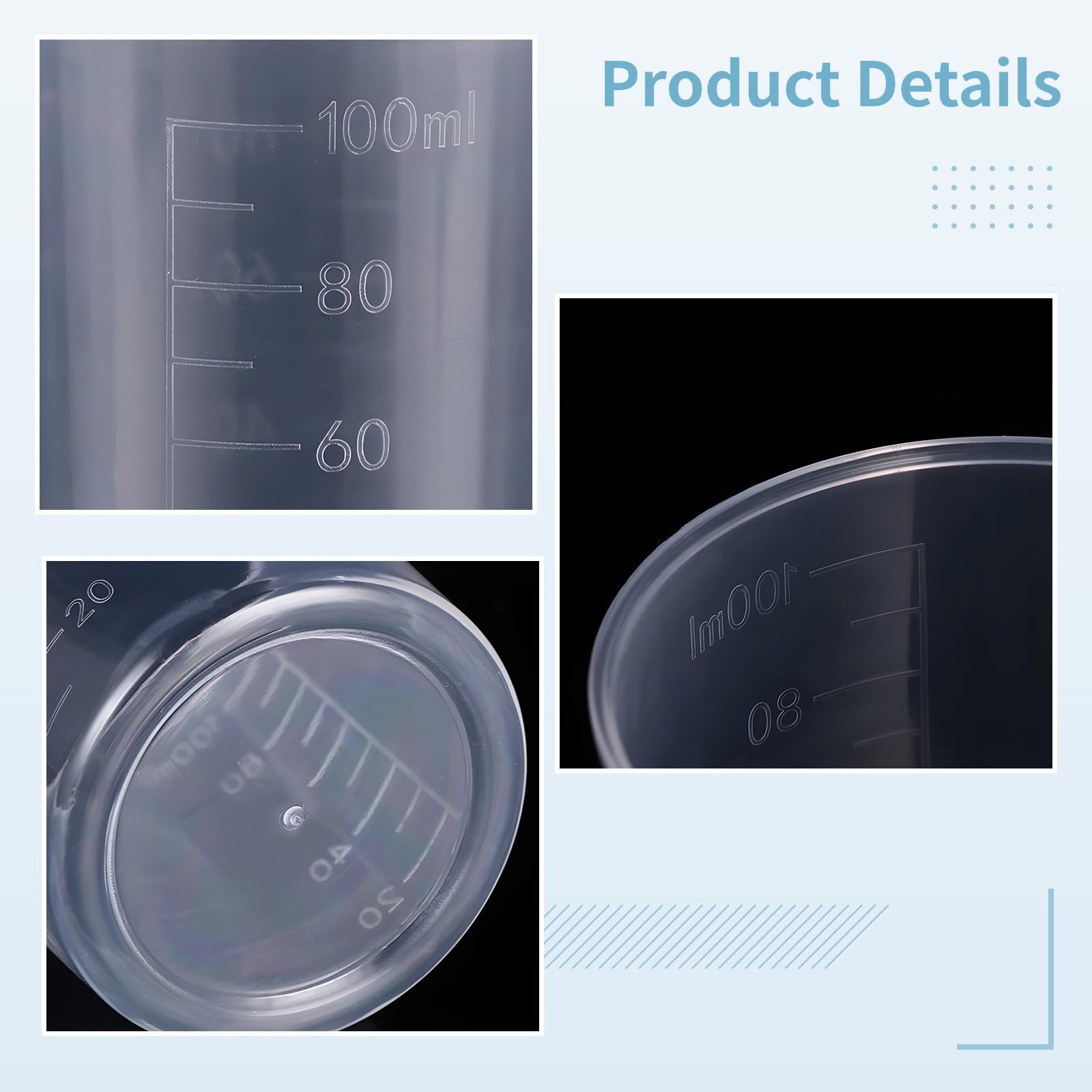 Set of 100 Plastic Measuring Beakers, 3.4 Oz (100Ml) Clear, Graduated for Resin, Paint, Essential Oils, Thick-Walled for Laboratories