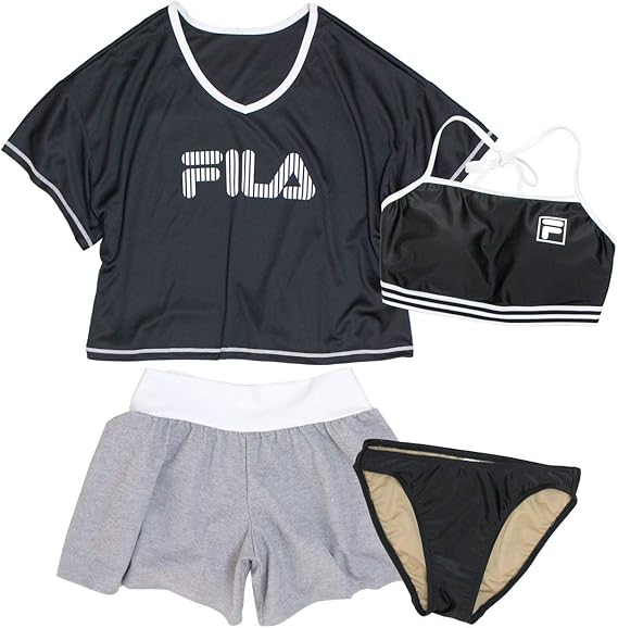 Amazon Fila フィラ 水着 レディース ビキニ カバーアップtシャツ ショートパンツ 3点セット ブラック Bk 11l ビキニ セパレーツ 通販