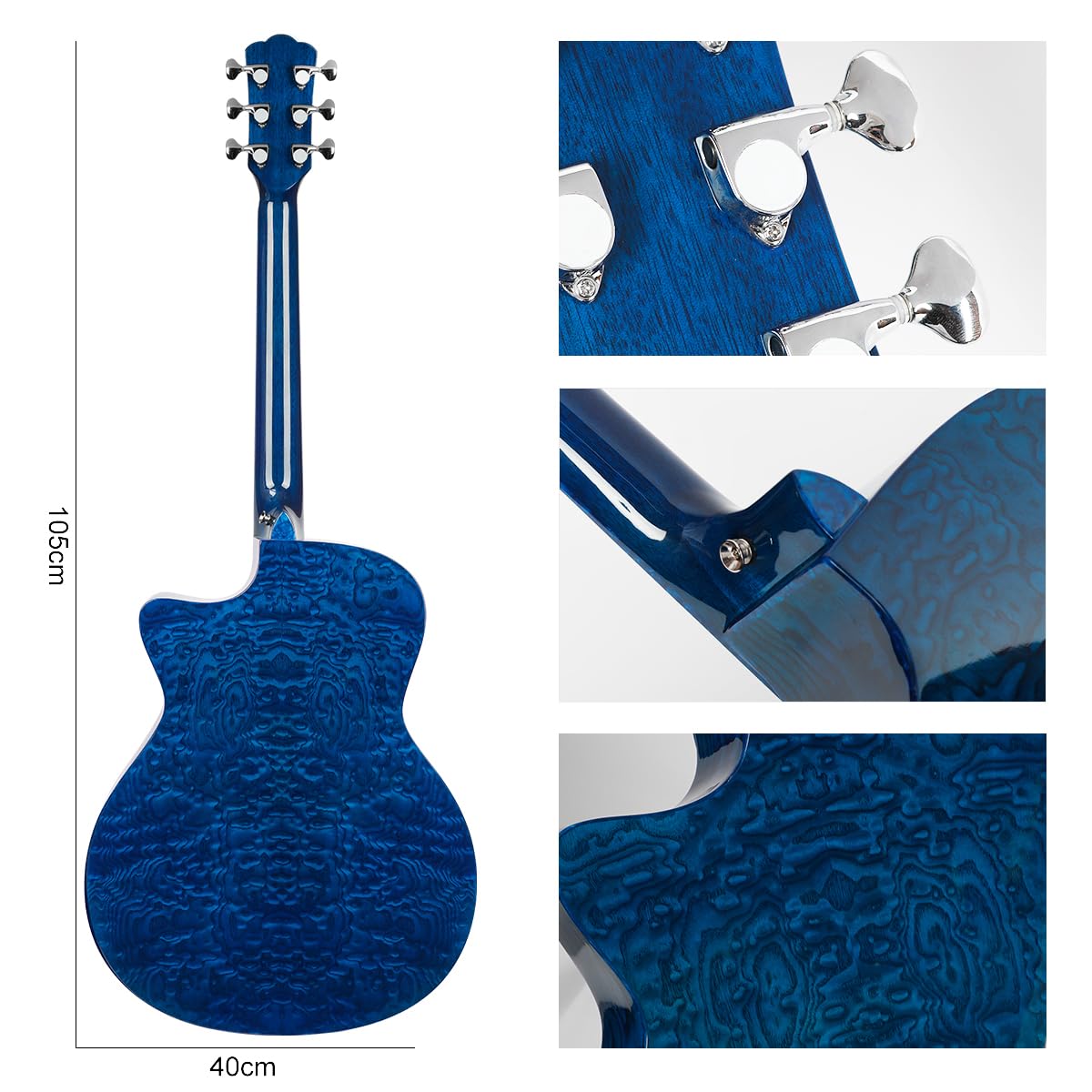 Bullfighter Kit de guitare acoustique pour débutant de 104 cm pour enfants et adultes, instrument de musique à 6 cordes, kit de guitare acoustique avec sac de transport, sangle, accordeur, corde,