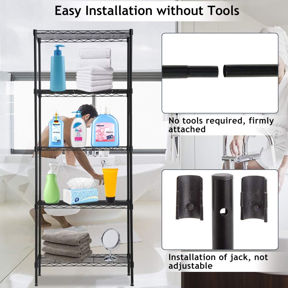 Wire Shelving Unit, NSF 5-Tier Layer Shelf Utility Steel Commercial Grade Storage Shelves 24"L x 14"W x 60"H Heavy Duty Metal Shelves Organizer Rack with Leveling Feet for Kitchen Office Garage, Black : Tools & Home Improvement