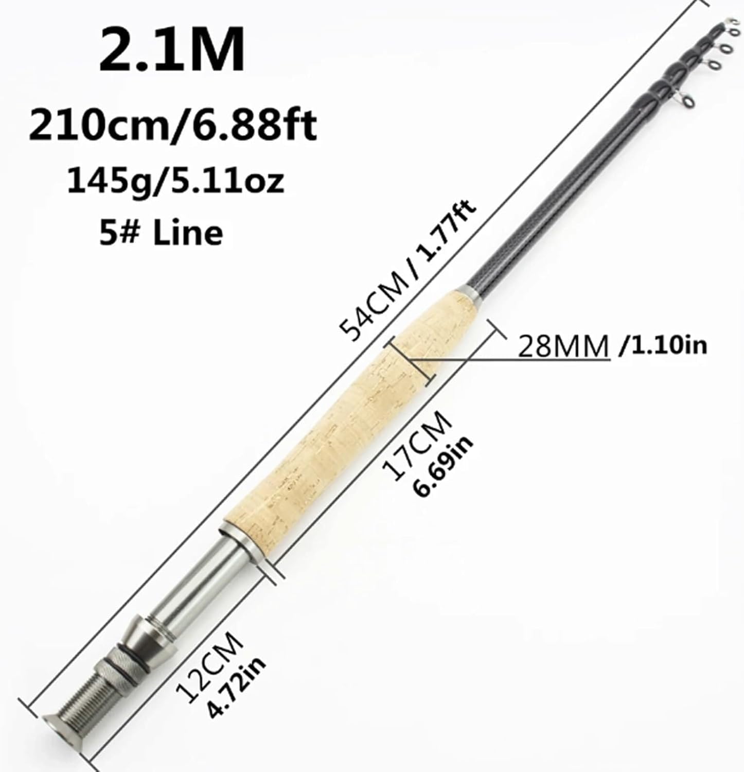 Cork Handle Telescopic Fly Fishing Rod 2.1M-3.0M, Carbon Ultralight Fast Action, Portable Travel Rod, Grip