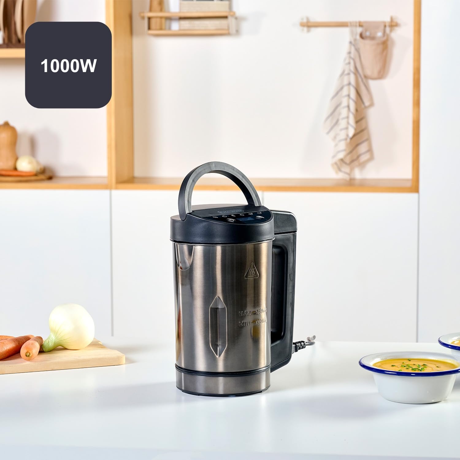 BLACK+DECKER BXSM1000E - Soup Maker 1040W | Carafe Inox 1,6L | 7 Programmes Automatiques | Smoothies, Compotes & Soupes | Fonction Maintien au Chaud | Écran Digital | Matériaux Sans BPA
