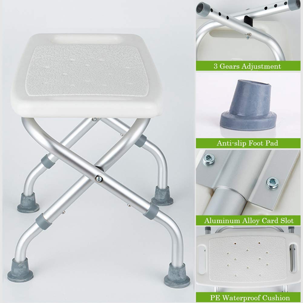 Asiento de Ducha Plegable con Reposabrazos y Pies Antideslizantes,Taburete de Baño de Altura Ajustable,Brindar Asistencia para Ancianos y Discapacitados