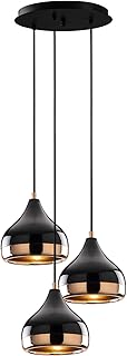 Vente-unique - Lámpara de techo de metal de altura ajustable YILDO - D. 37 x Alt. 25/111 cm - Negro y cobre