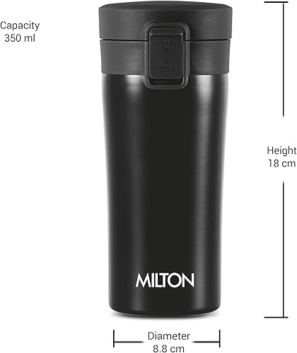Vista 6 de Milton Taza de café aislada con tapa (12 oz, 11.8 fl oz), taza de viaje, a prueba de derrames, a prueba de fugas, tazas térmicas de acero inoxidable