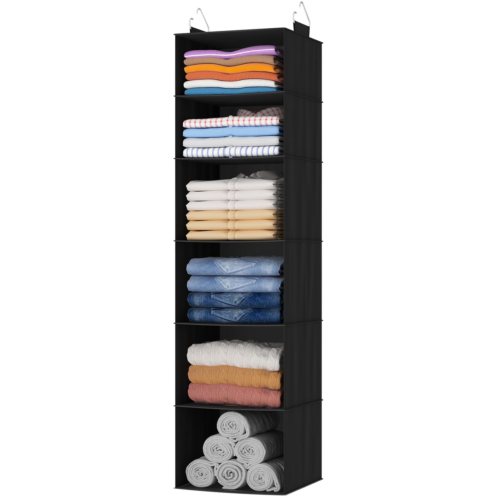 Lifewit 6 Tier Black Hanging Closet Wardrobe Storage Organiser, 1 Pack